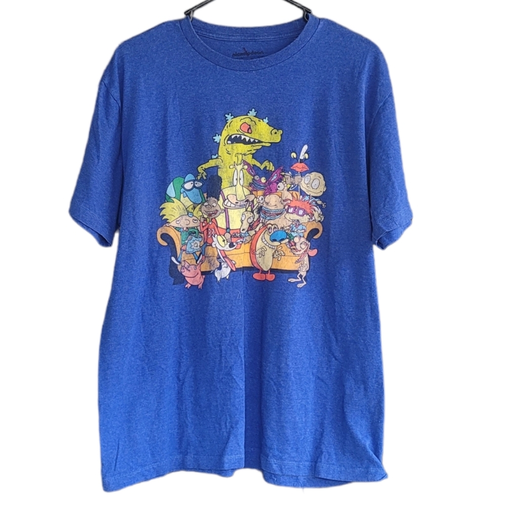 Nickelodeon Mens Blue 90s Cartoons Graphic T-Shirt L